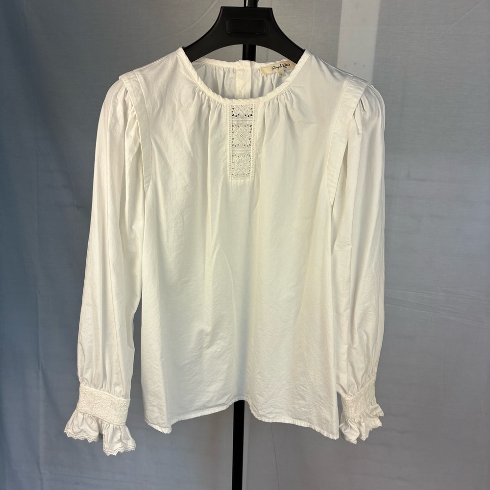 Simple Retro x Chowxiaodou White Cotton Lace Ruffle Blouse M